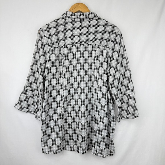 Erin London Womens Relaxed Fit Button Up 3/4 Sleeve Shirt Textured‎ Artsy Size L - Picture 2 of 9
